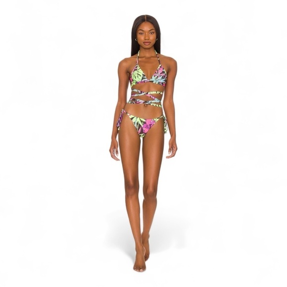 Beach Riot Winnie Wrap Top/Soleil Bottom in Neon Palms NWT - Picture 1 of 5